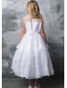 White Embroidered Organza Flower Girl Dress Communion Dress